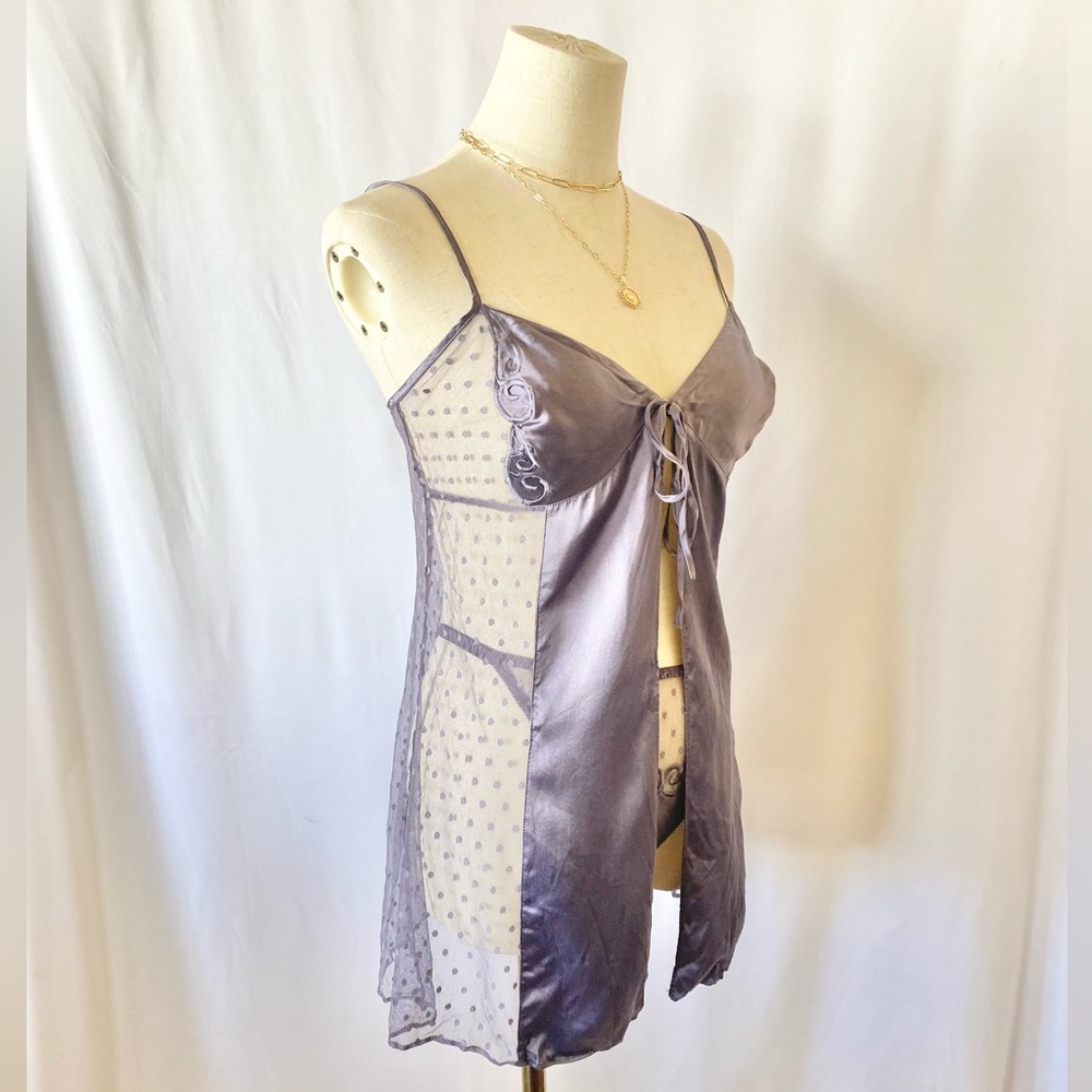 VINTAGE 2000 VICTORIA'S SECRET SILK PEIGNOIR SET IN SMOKY LAVENDER